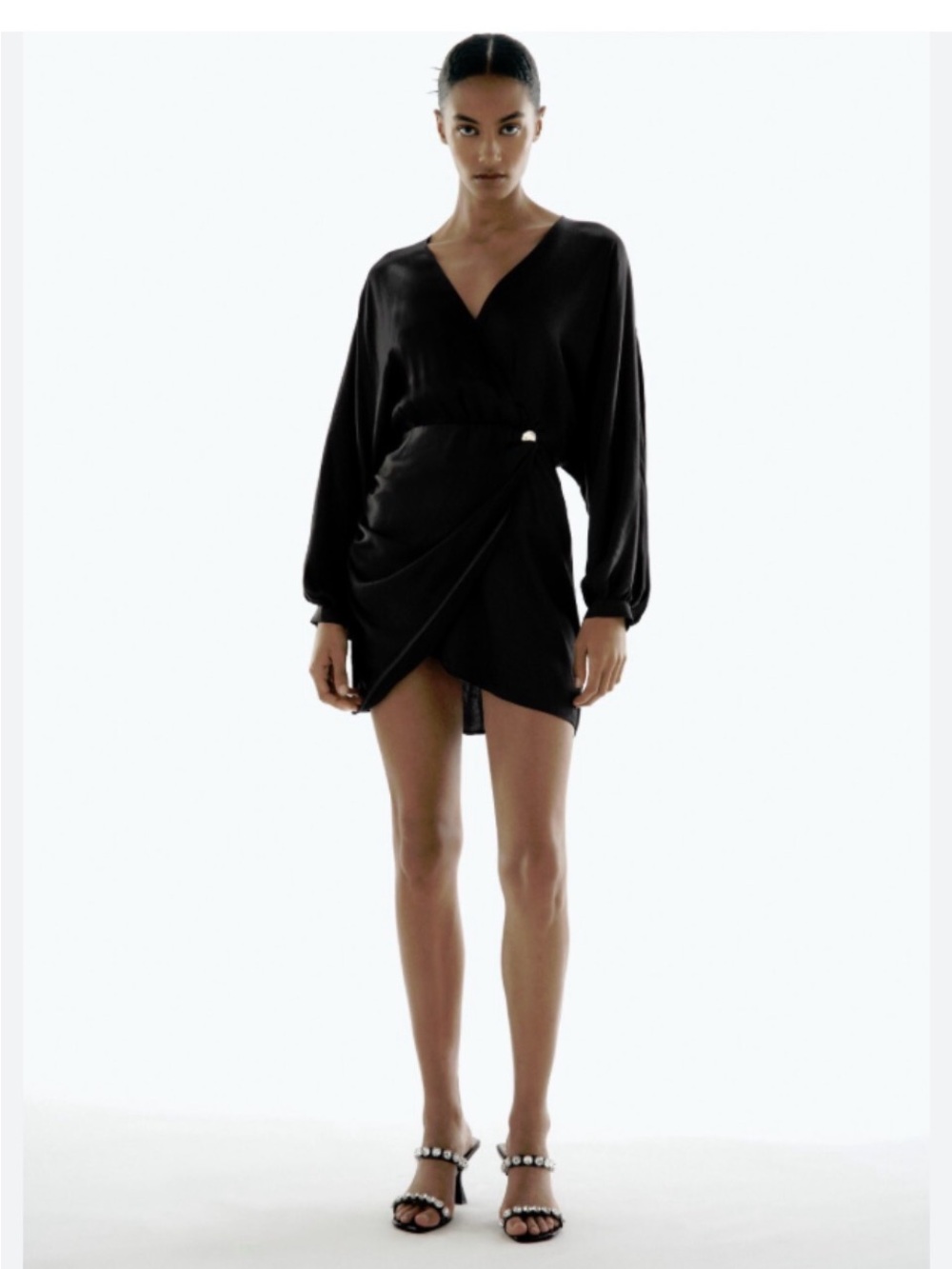 Zara Black Wrap Mini Dress satin effect